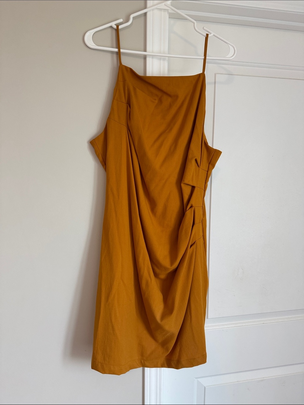 Dynamite Draped Spaghetti-Strap Dress in Mustard
